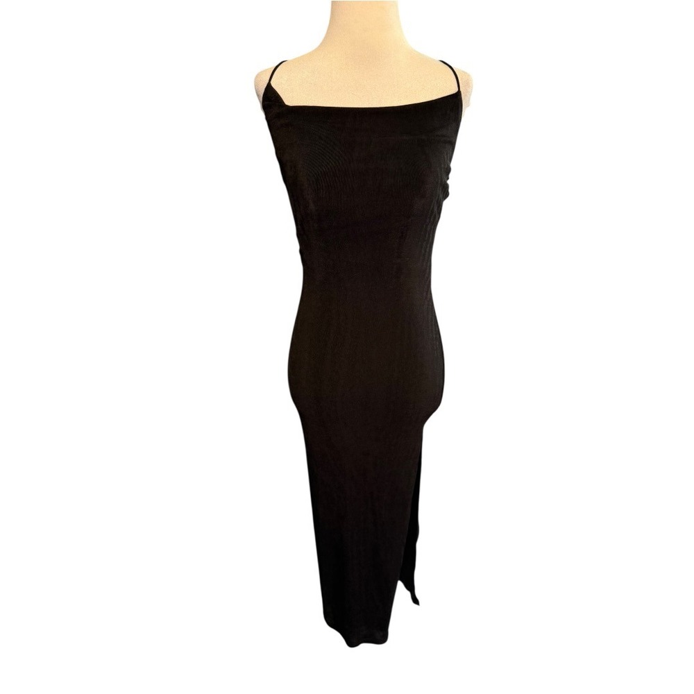 Petal + Pup Womens Black Cross Back Square Neck Ribbed Midi Slit Dress Size 0